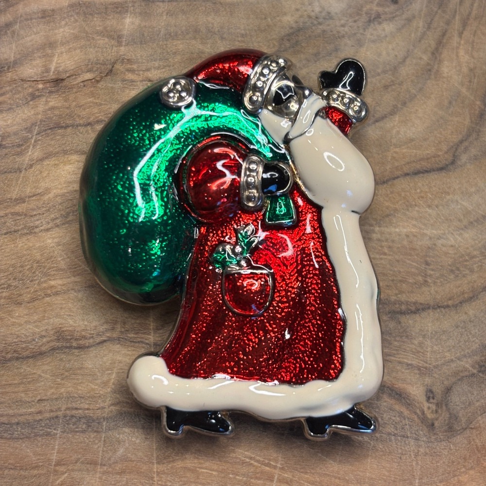 Vintage Best Santa Claus Christmas Enamel Rhinestone Brooch Pin Pendant